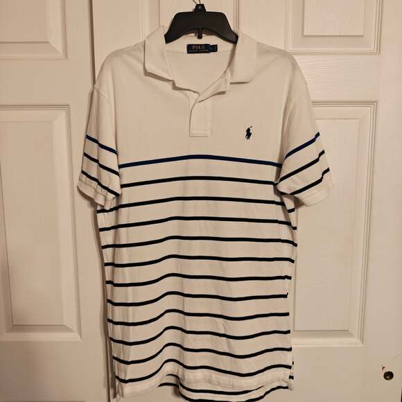 Polo Ralph Lauren Other - Polo Ralph Lauren Men's White and Blue/Black Striped Short Sleeve Polo Size L